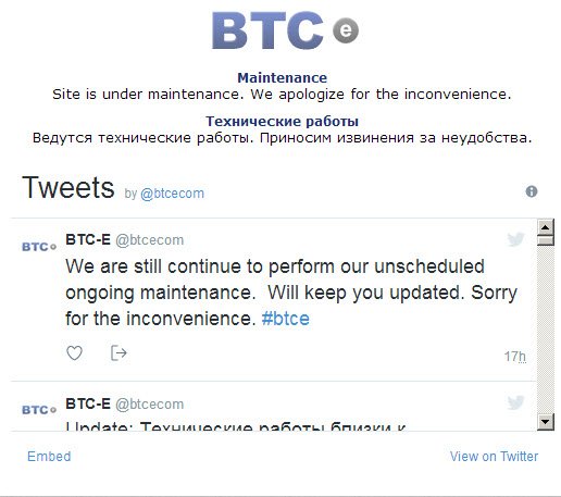 Обновляется: биржа BTC-e недоступна более суток